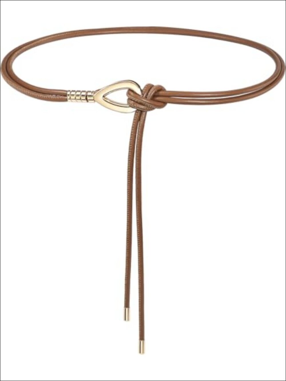 Skinny PU Leather Knotted Waist Belt Gold Buckle for Dresses